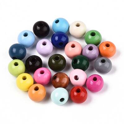 Spray Painted Round Natural Schima Wood Beads