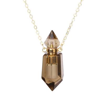 Natural Smoky Quartz Perfume Bottle Pendant Necklace