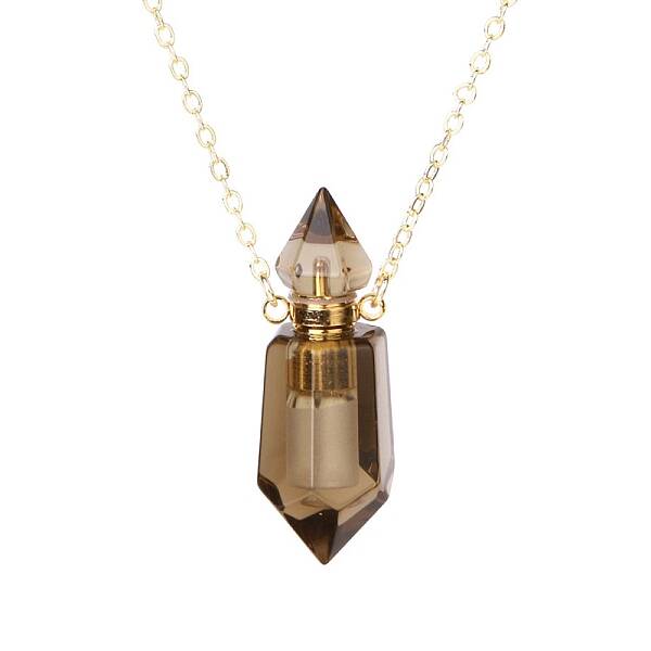 Natural Smoky Quartz Perfume Bottle Pendant Necklace