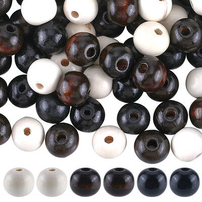 90Pcs 3 Colors Natural Wood European Style Beads