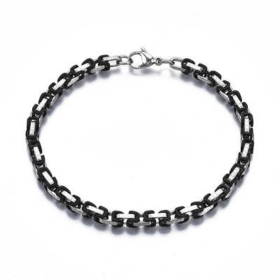 Ion Plating(IP) Two Tone 201 Stainless Steel Byzantine Chain Bracelets