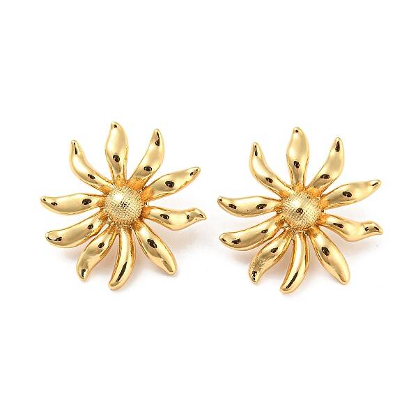 Rack Plating Brass Flower Stud Earrings for Women