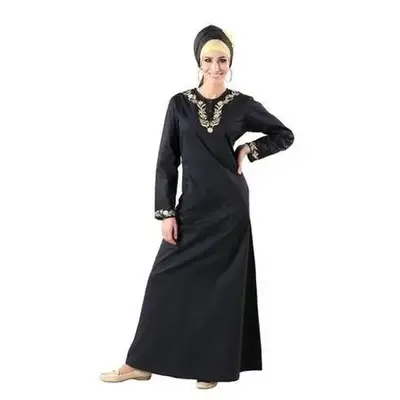 Floral embroidered A line abaya dress
