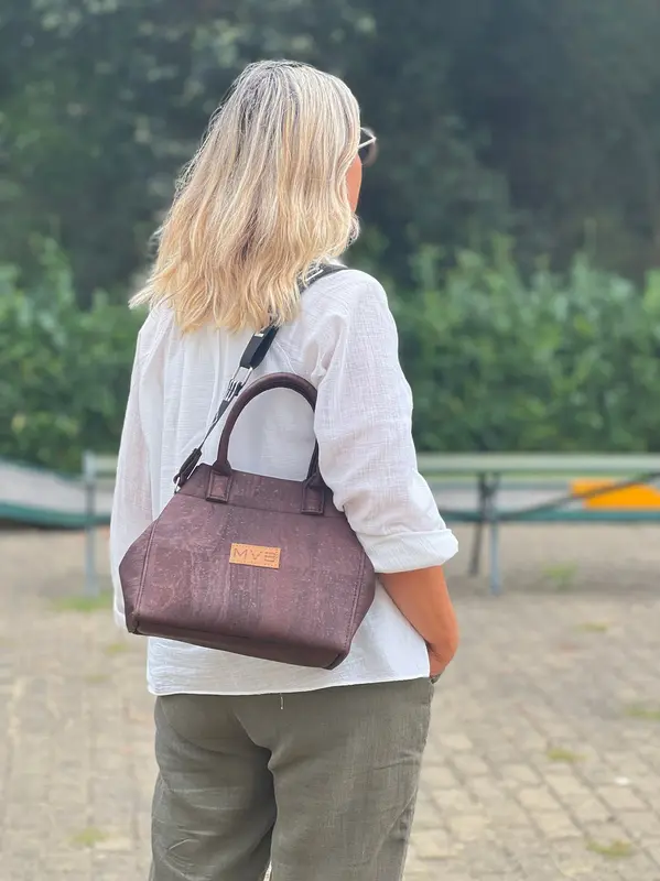 Mini Tote Handcraft Bag dark brown cork