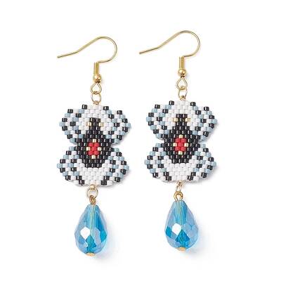 Seed Beaded Spider with Teardrop Dangle Earrings