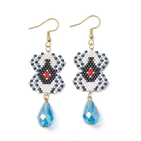 Seed Beaded Spider with Teardrop Dangle Earrings