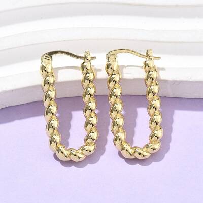 Brass Twist Rectangle Hoop Earrings for Women