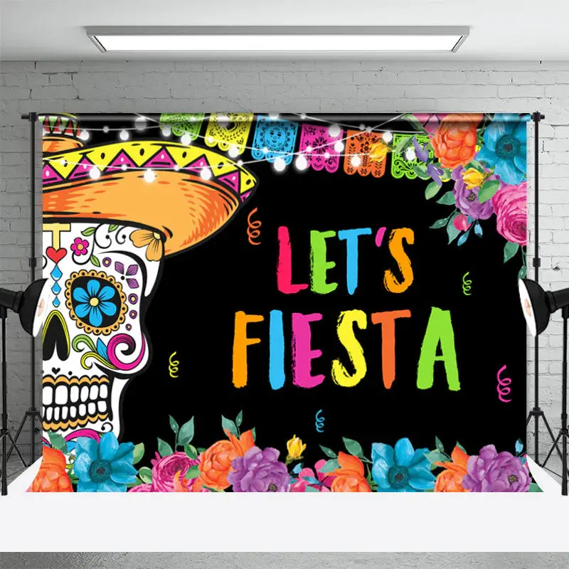 Colorful Lets Fiesta Mexican Taco Party Backdrop - Aperturee