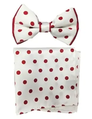 Mens New Years Outfit-Men's White / Red Polyester Satin Dual Colors (Red Polka Dot) Bowtie With Hankie - Men's Neck Ties - Me...