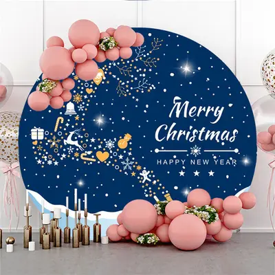 Deer Heart White Snow Blue Christmas Round Backdrop - Aperturee
