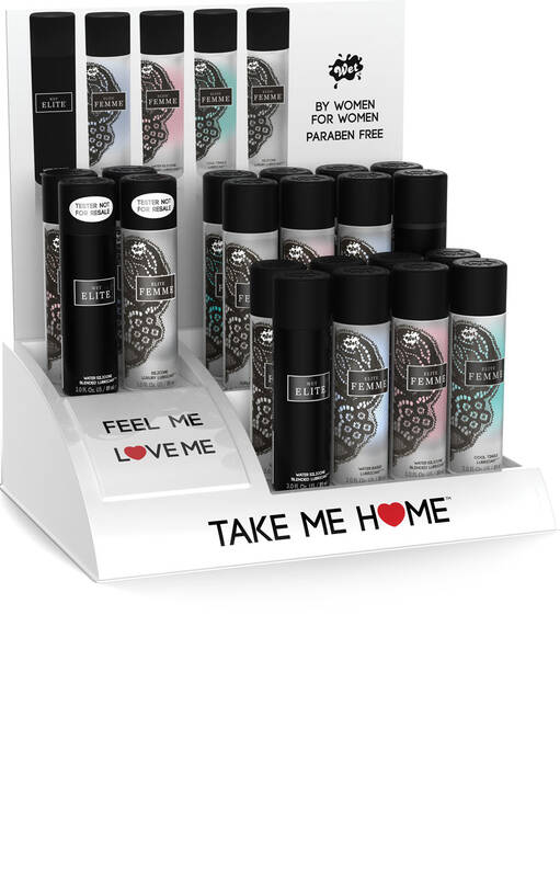 Wet Elite Black and Wet Elite Femme Testers and  Countertop Display