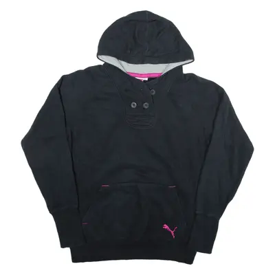 PUMA 1/4 Button Up Hoodie Black Pullover Womens UK 14