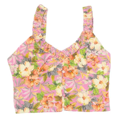 ZARA Womens Cropped Top Pink V-Neck Sleeveless Floral M