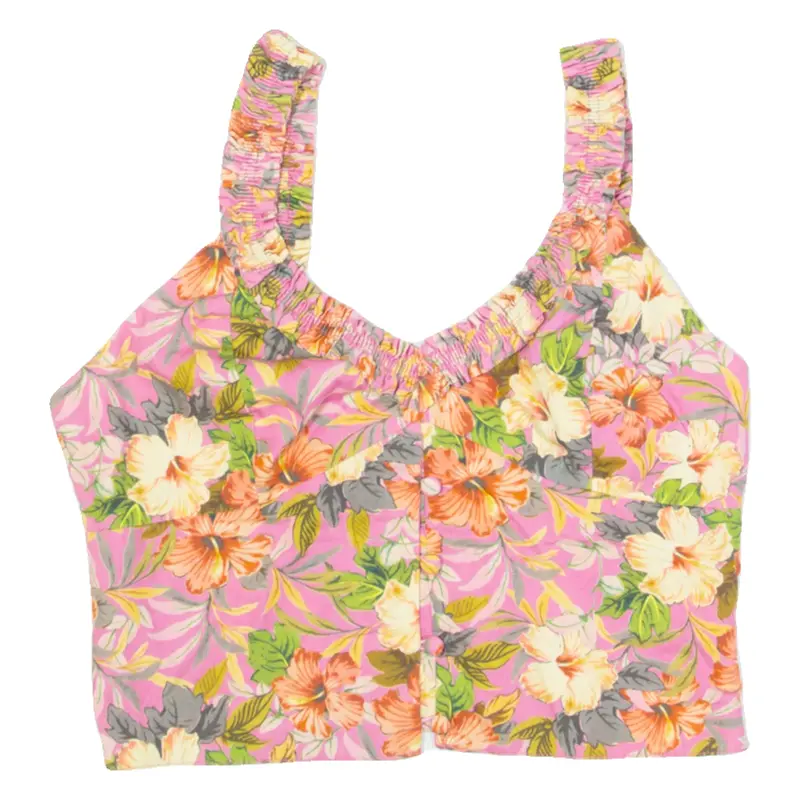 ZARA Womens Cropped Top Pink V-Neck Sleeveless Floral M
