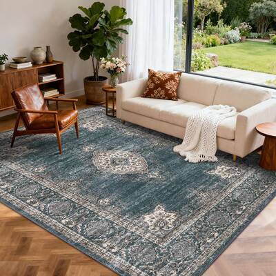 Garvee Floral Vintage Area Rug Soft Non-Slip Machine Washable Distressed Vintage Black 8x10ft Living Room Bedroom Dining