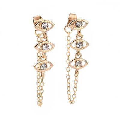 Crystal Rhinestone Horse Eye Hanging Chain Dangle Stud Earrings