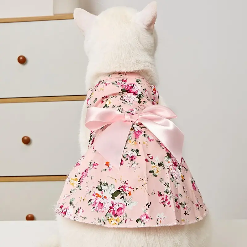 Pet Bowknot Floral Pattern Princess Dress, Cute Pet Outfit For Small Medium Dogs & Cats, Pet Supplies