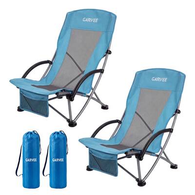 Garvee 2‑Pack Low‑Profile Beach Lounge Chairs — Foldable Portable Camping Chairs with Mesh Back, Cup Holder & Carry Bag...