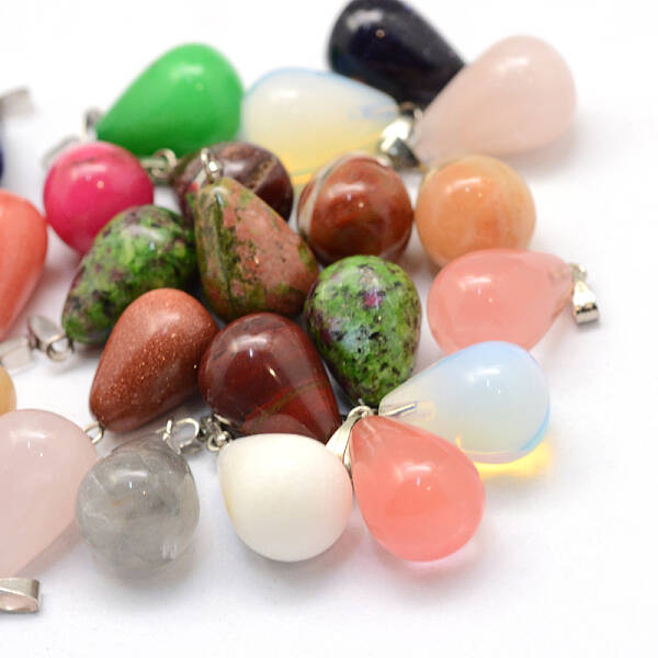 Teardrop Natural & Synthetic Mixed Stone Pendants