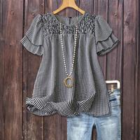 Cherrybetty Casual Checkered Tiered Short Sleeve Top