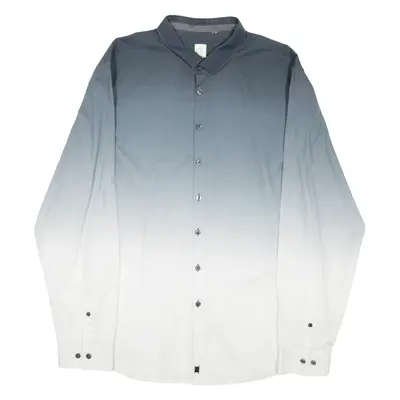 CALVIN KLEIN Slim Fit Ombre Mens Plain Shirt White Long Sleeve L