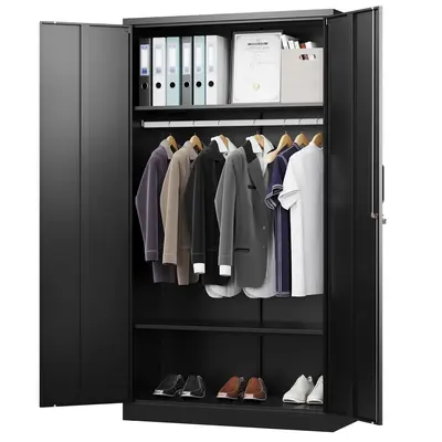 Letaya Metal Wardrobe BLack Cabinets with Lock, Clothing Locker 72\