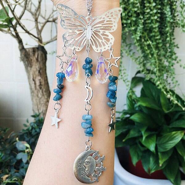Natural Apatite Butterfly Hanging Suncatcher Pendant Decoration