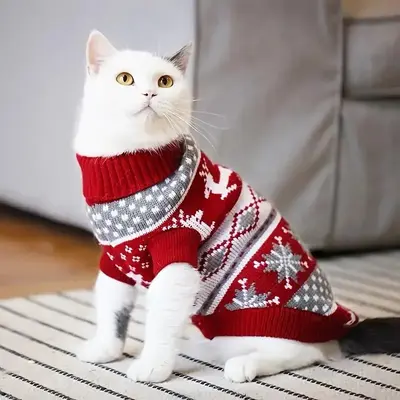 Cute Printed Cat Sweater, Warm Pet Knitted Jumper, Pet Clothes for Small Medium Large Dogs & Cats, Dog & Cat Clothing for Aut...
