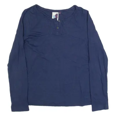 WEIRD FISH Womens Top Blue Button Neck Long Sleeve UK 14