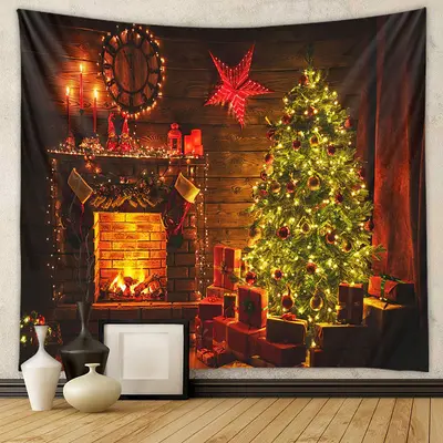 Aperturee Cabin Red Star Tree Fireplace Christmas Backdrop