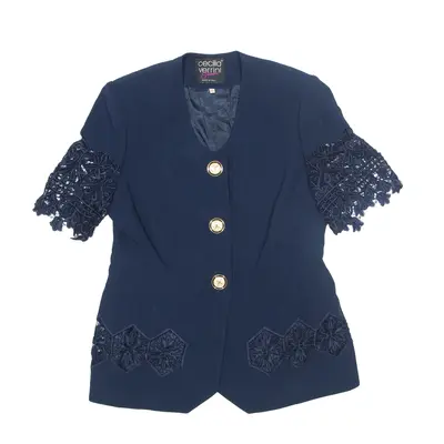 CECILA VERRINI Glamour Lace Blazer Jacket Blue Silk 90s Womens L