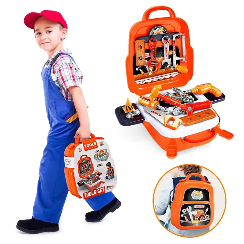 Christmas Repair Tool Backpack, 22pcs/set Drill & Tool Box Pretend Toy Kit, Durable & Portable Fun Tool Set for Birthday Gift...