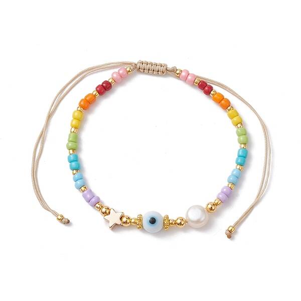 Colorful Glass Seed & Brass Braided Bead Bracelet