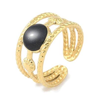 Ion Plating(IP) 304 Stainless Steel Enamel Flat Round Cuff Finger Rings