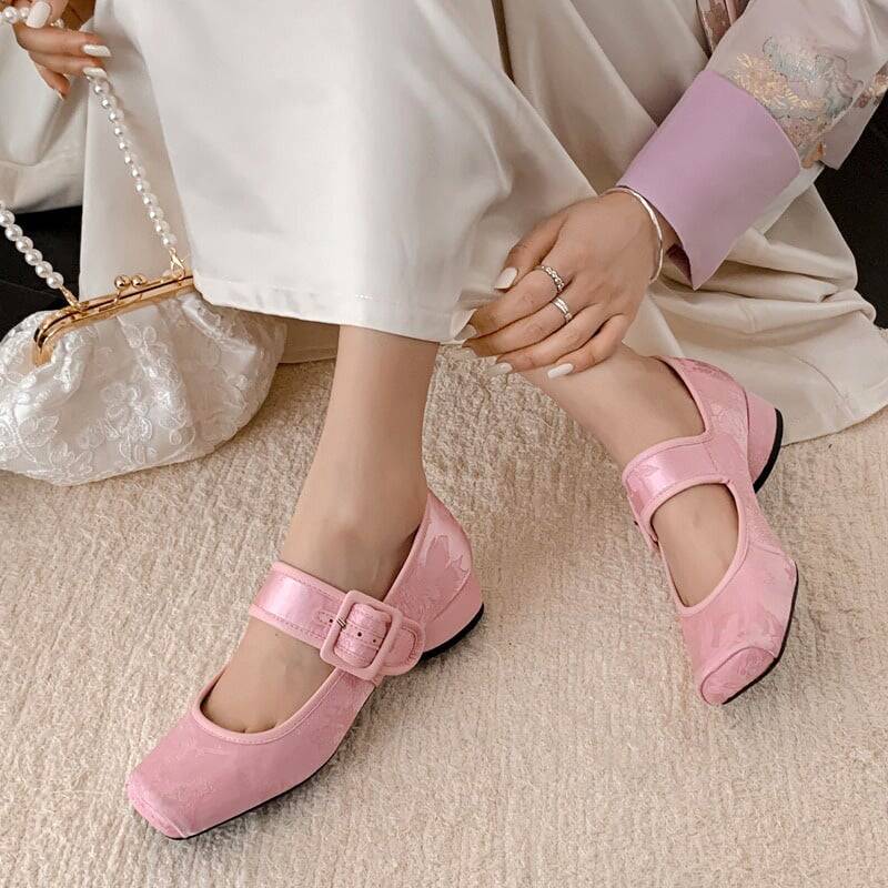 CHIKO Julie Square Toe Block Heels Mary Jane Shoes