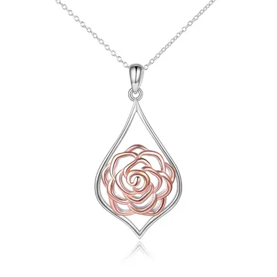 Sterling Silver Two-tone Rose Pendant Necklace