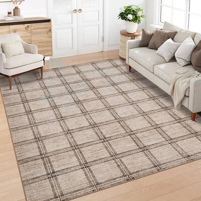 Garvee Ultra-Soft 5x7 Taupe Geometric Area Rug – Modern Washable Low Pile Carpet – Non-Slip, Mark Resistant – Accent Fl...