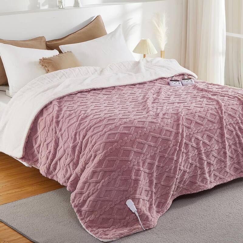 Garvee Electric Blanket Cal King Size Dual Control - Thick Tufted Sherpa Heated Blanket with 10 Heat Levels, 10 Time Settings...