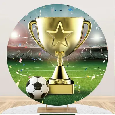 Gold Prize Football Stadium Round Birthday Backdrop - Aperturee