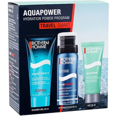 Smart Travel Set Biotherm: Aquapower, moisturizing, cream, for the face, 20 ml + Aquapower, shaving foam, 50 ml + Aquapower, ...