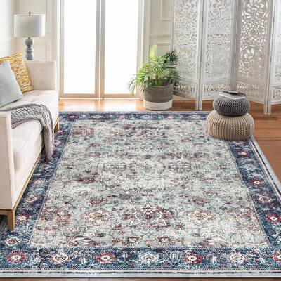 Garvee Persian Multicolor 5x7 Washable Area Rug Vintage Distressed Traditional Design Polyester Soft Texture Non Slip Indoor ...