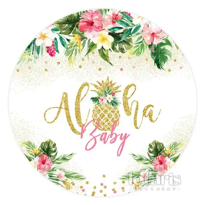 Aperturee Hawaii Themed Aloha Lovely Circle Baby Shower Backdrop | Custom Round Backdrop | Baby Shower Round Backdrop | Circl...