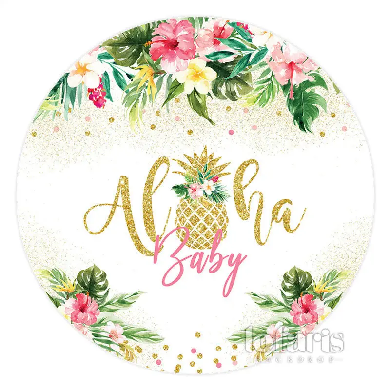 Aperturee Hawaii Themed Aloha Lovely Circle Baby Shower Backdrop | Custom Round Backdrop | Baby Shower Round Backdrop | Circl...