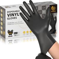 Black Vinyl Gloves Food Grade Disposable Latex Free & Powder Free for Cleaning Cooking Food Prep, 100 Box