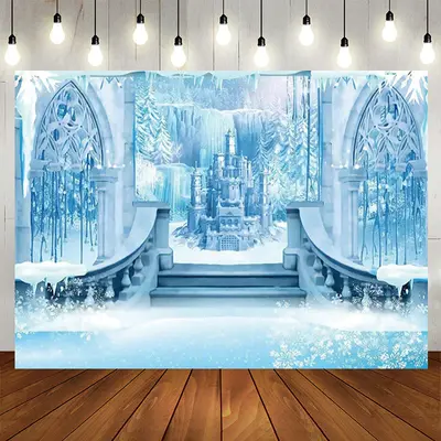 Blue Ice Castle Glitter Snowflake Party Backdrop - Aperturee