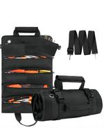 Black Portable Foldable Tool Storage Bag, Convenient Tool Pockets, Multi-grid Zipper Tool Organizer with Removable Zipper Bag...