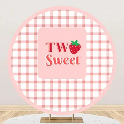 Round Strawberry Plaid Two Sweet Birthday Backdrop - Aperturee