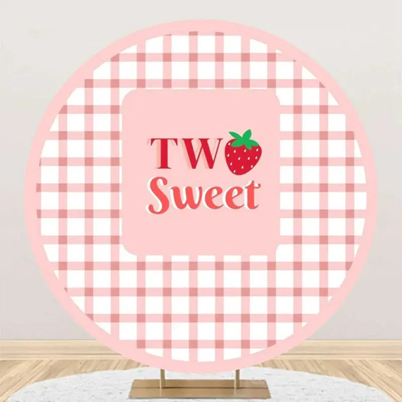 Round Strawberry Plaid Two Sweet Birthday Backdrop - Aperturee