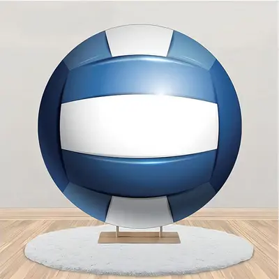 White Blue Volleyball Simple Round Birthday Backdrop - Aperturee