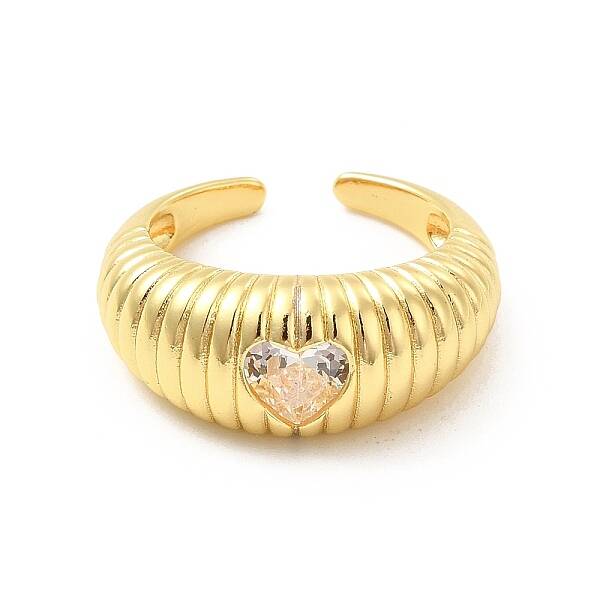 Rhinestone Heart Heart Open Cuff Ring